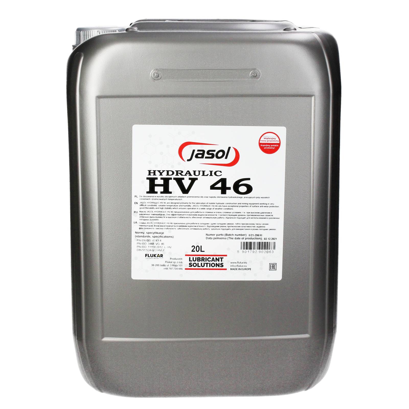 Гидравлическое масло JASOL HV-46 20л., HV4620